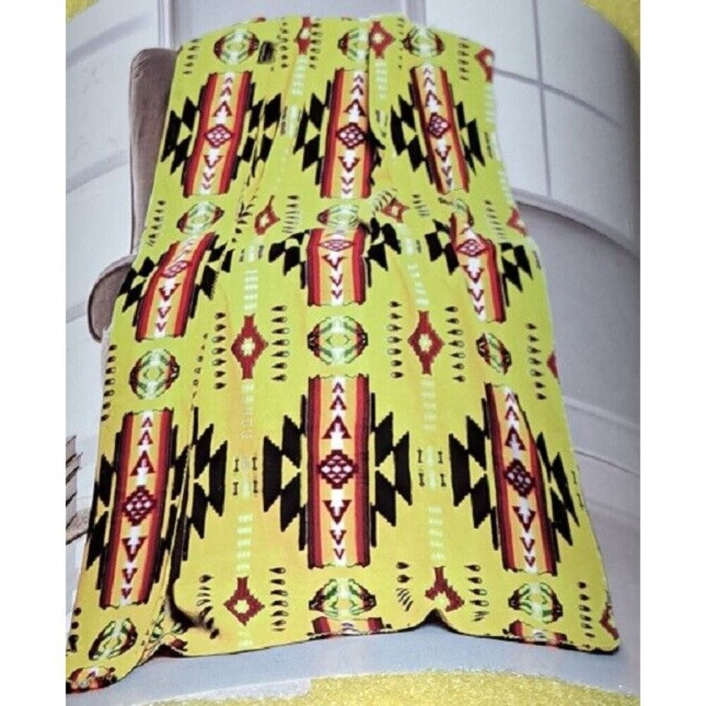 New Yellow 50x60 Southwest Aztec Fleece Throw Gift Blanket Reversible Wall Decor